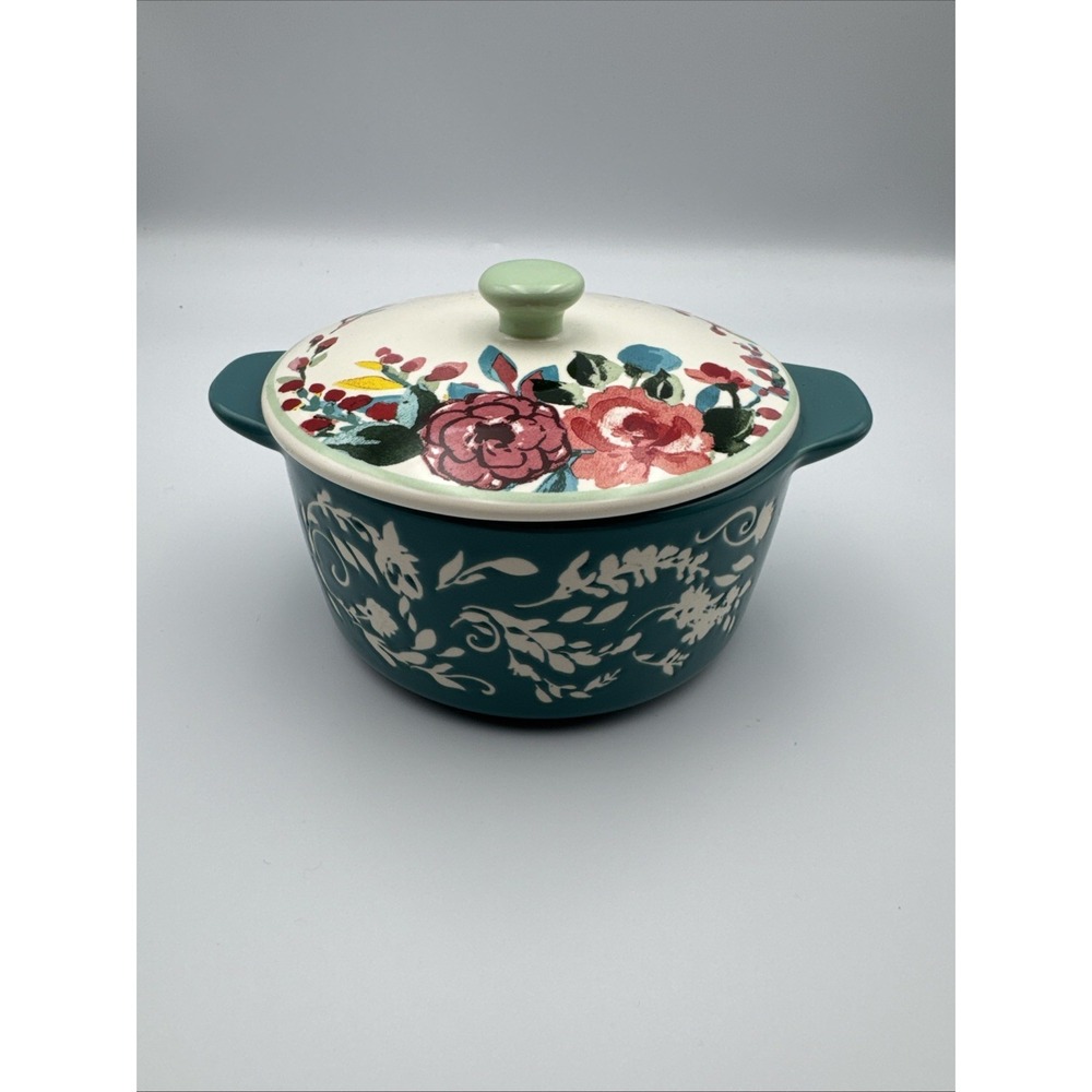 Pioneer Woman Woman Mini Casserole‎ Turquoise Dish w/Lid 14.4 oz